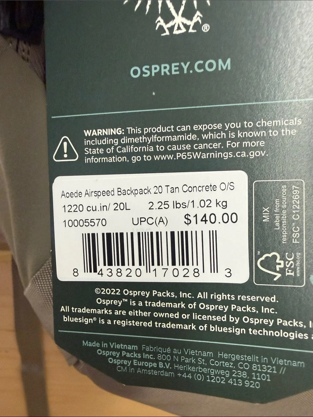 OSPREY Gray Minimalist Commuter Backpack